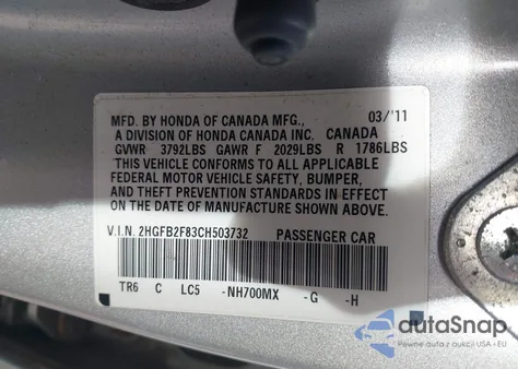 2012 Honda Civic Ex из США, поврежденный, VIN 2HGFB2F83CH503732